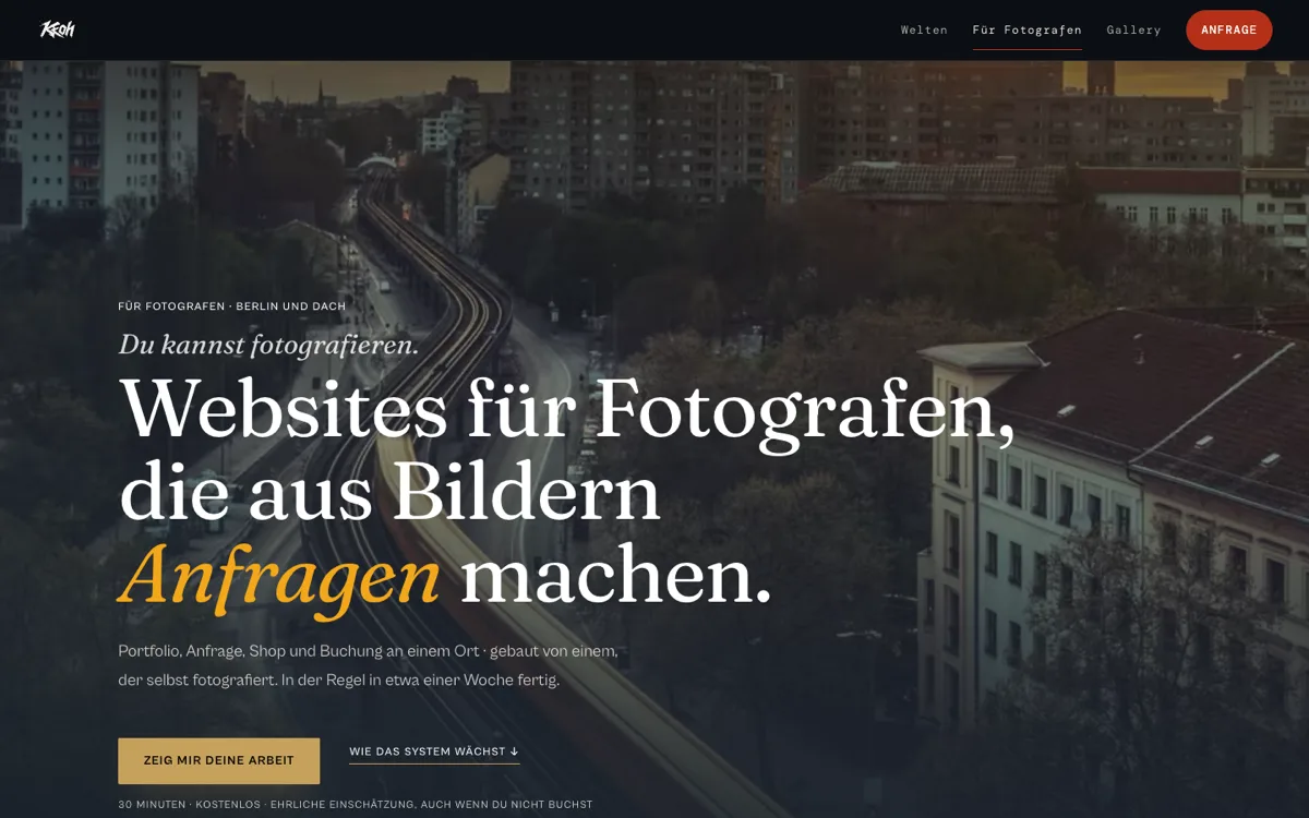 Die Startseite des Angebots fuer Fotografen