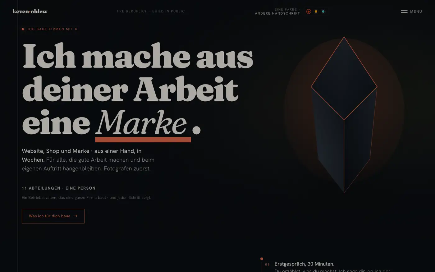 Startseite von keven-ohlew.com in voller Breite